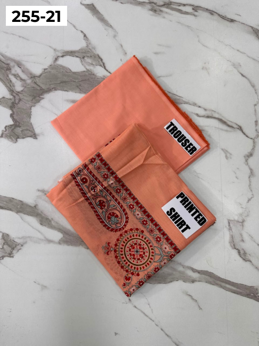 VOL 255 | DS 21 | PRINTED HIT CODES LAWN 2PC | DIGITAL PRINTED LAWN SHIRT PLAIN COTTON TROUSER