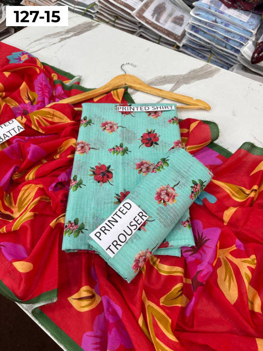 VOL 127 | DS 15 | DIGITAL PRINTED BANADORA LAWN 3PC VOIL LAWN DUPATTA