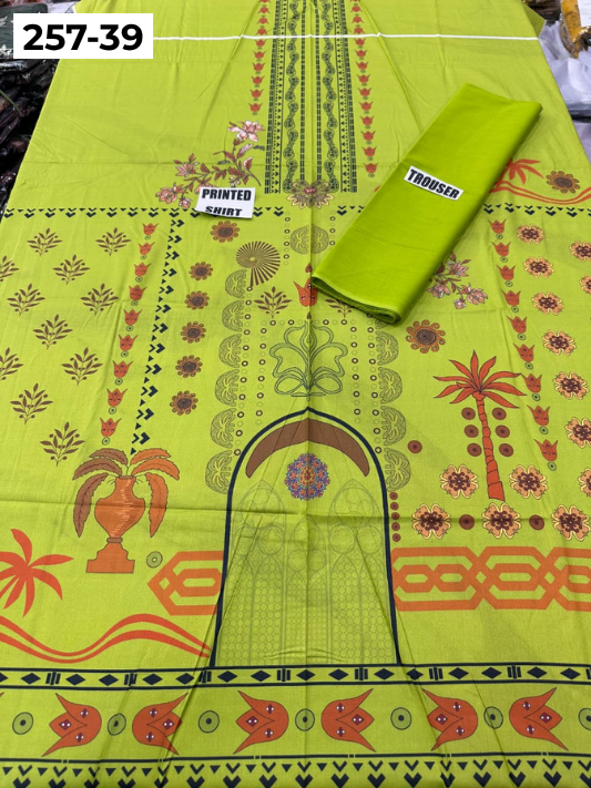 VOL 257 | DS 39 | PRINTED HIT CODES LAWN 2PC | DIGITAL PRINTED LAWN SHIRT, PLAIN COTTON TROUSER