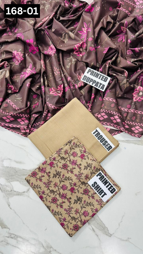 VOL 168 | DS 01 | DIGITAL PRINTED DHANAK 3PC DYED TROUSER DHANAK DUPATTA