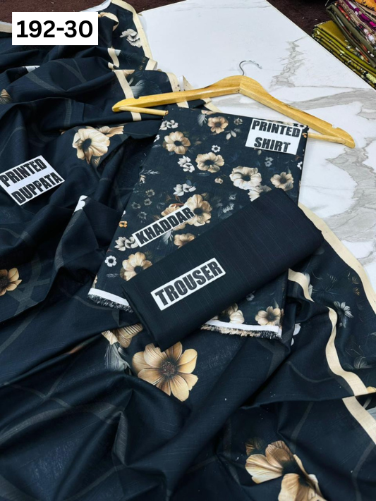 VOL 192 | DS 30 | DIGITAL PRINTED KHADDAR 3PC DYED TROUSER