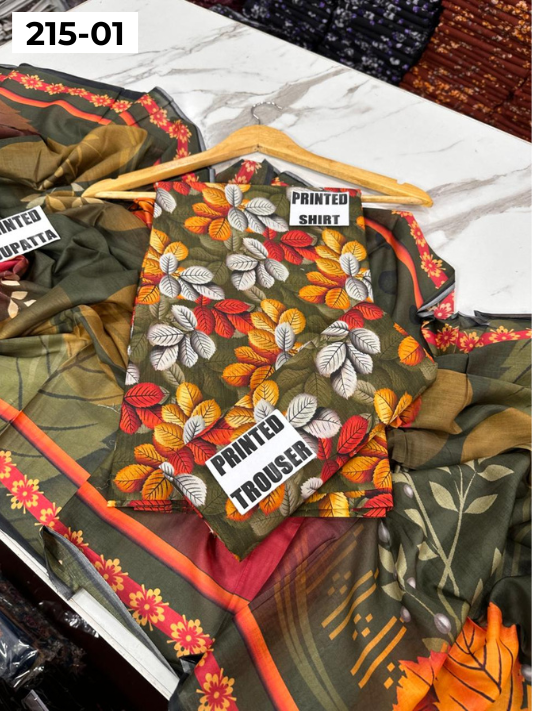 VOL 215 | DS 01 | DIGITAL PRINTED BANADORA LAWN 3PC VOIL LAWN DUPATTA