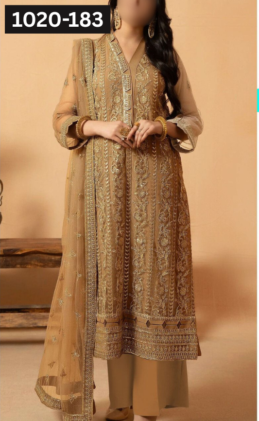 VOL 1020 | DS 183 | DHANAK DYED  EMBROIDERED 3PC DHANAK VELVET SHAWL