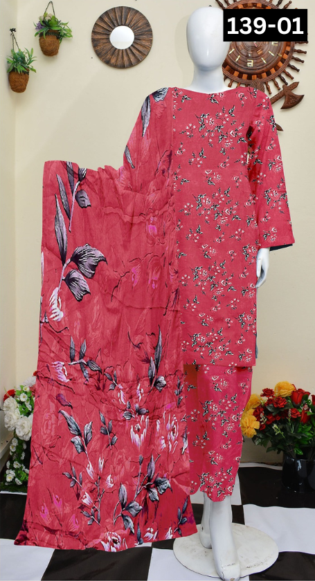 VOL 139 | DS 01 | DIGITAL PRINTED LAWN 3PC BAMBER CHIFFON DUPATTA