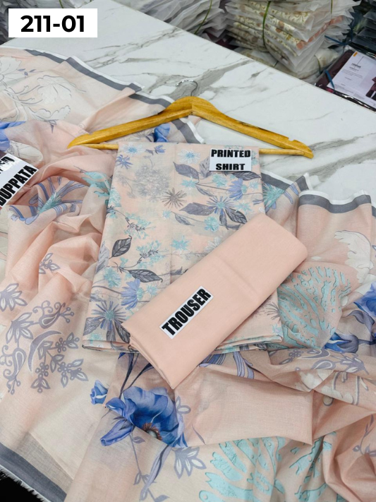 MADHAM BY LALA LAWN 3PC VOL 211 | DS 01 | DIGITAL PRINTED LAWN SHIRT VOIL LAWN DUPATTA DYED TROUSER