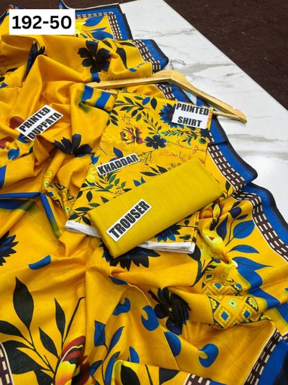 VOL 192 | DS 50 | DIGITAL PRINTED KHADDAR 3PC DYED TROUSER