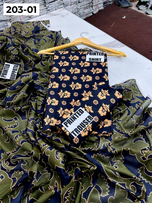 VOL 203 | DS 01 | DIGITAL PRINTED BANADORA LAWN 3PC VOIL LAWN DUPATTA