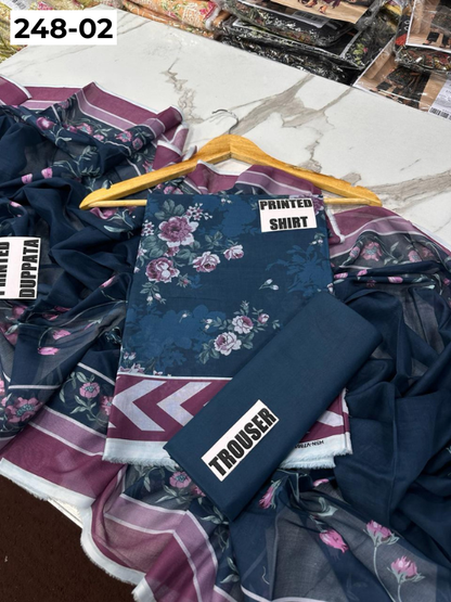 VOL 248 | DS 02 | Naaz e Gul | DIGITAL PRINTED 3PC LAWN SHIRT, PRINTED TROUSER, PRINTED VOIL DUPATTA
