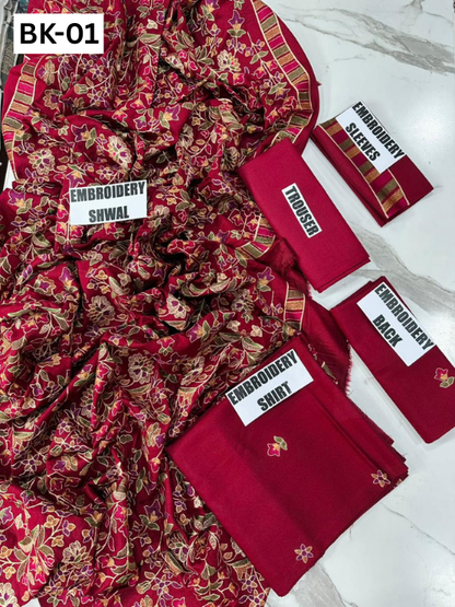 BAREEZE KARANDI | DS 01 | KARANDI EMBROIDERED 3PC WITH EMBROIDERED SHAWL
