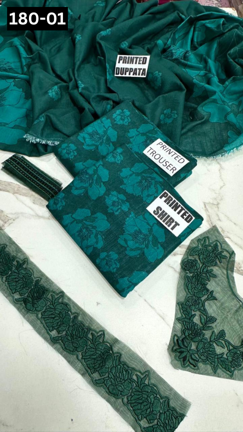 VOL 180 | DS 01 | DIGITAL PRINTED KHADDAR 3PC | EMBROIDERED PATCHES | KHADDAR DUPATTA