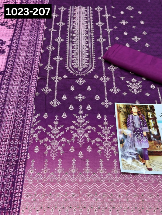 VOL 1023 | DS D207 | VISCOS PRINTED EMBROIDERED 3 PIECE
