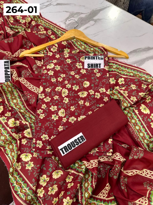 VOL 264 | DS 01 | Mirha LAWN | DIGITAL PRINTED LAWN 3PC PRINTED LAWN SHIRT PLAIN TROUSER PRINTED LAWN DUPATTA