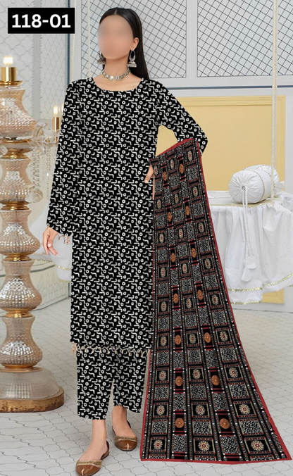 VOL 118 | DS 01 | DIGITAL PRINTED BANADORA LAWN 3PC VOIL LAWN DUPATTA