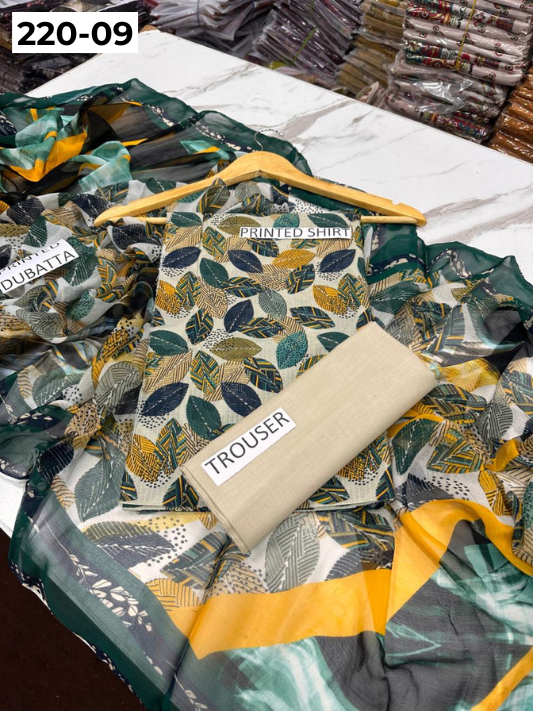 VOL 220 | DS 09 | BAROQUE LAWN 3PC | DIGITAL PRINTED BANADORA LAWN SHIRT PLAIN TROUSER BAMBER CHIFFON DUPATTA