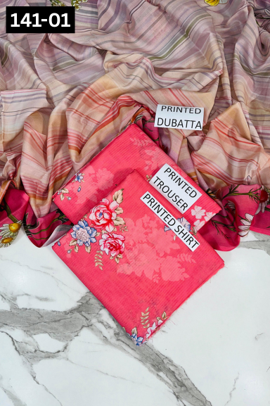 VOL 141 | DS 01 | DIGITAL PRINTED BANADORA LAWN 3PC VOIL LAWN DUPATTA