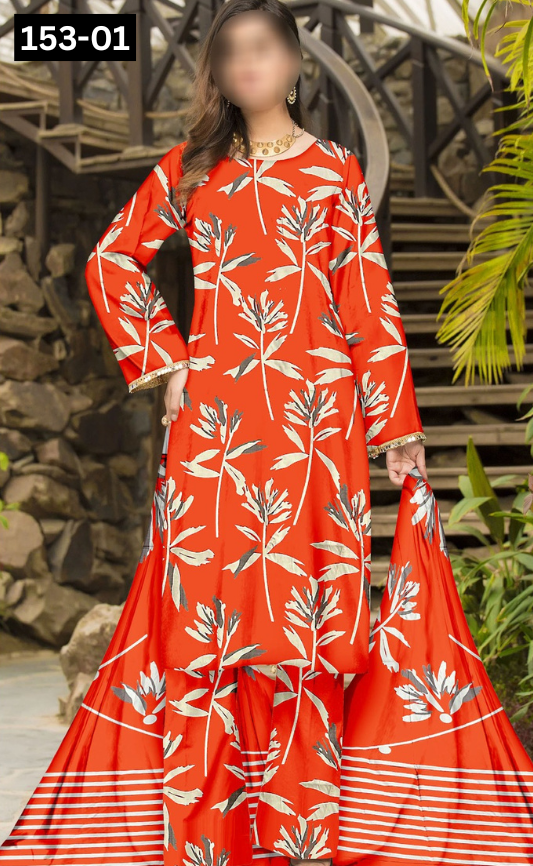 VOL 153 | DS 01 | DIGITAL PRINTED LINEN 3PC LINEN DUPATTA