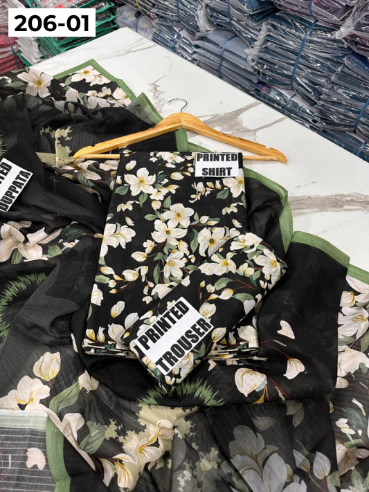 VOL 206 | DS 01 | DIGITAL PRINTED TANADORA LAWN 3PC VOIL LAWN DUPATTA