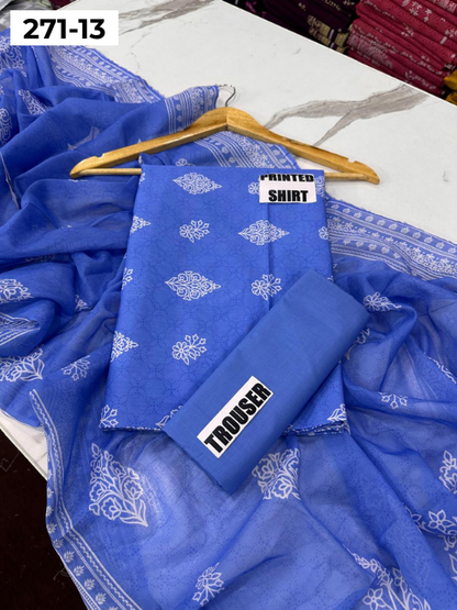 VOL 271 | DS 13 | Sana safinaz | DIGITAL PRINTED 3PC LAWN SHIRT, PRINTED TROUSER, PRINTED VOIL DUPATTA