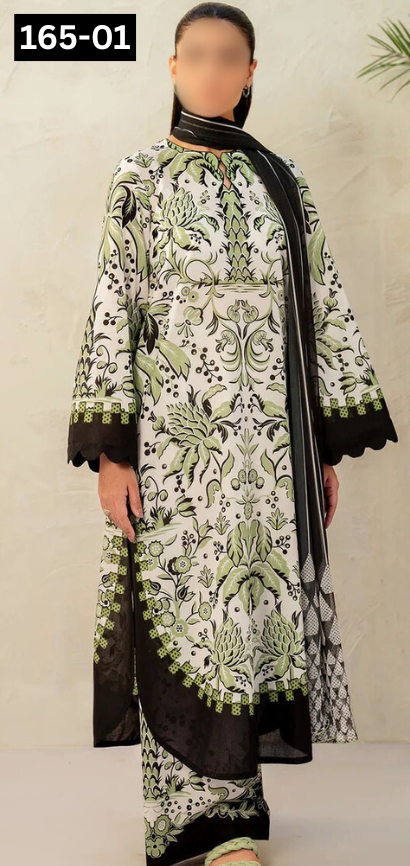VOL 165 | DS 01  | DIGITAL PRINTED LINEN 3PC LINEN DUPATTA