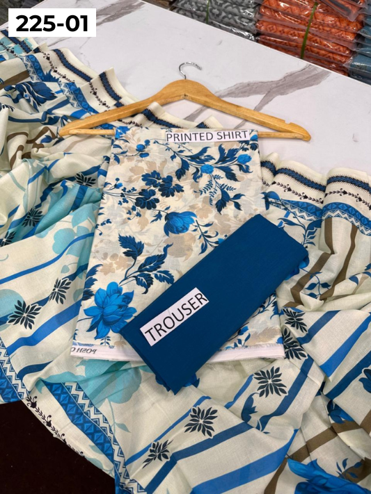 VOL 225 | DS 01 | Mirha LAWN |  DIGITAL PRINTED LAWN 3PC PRINTED LAWN SHIRT PLAIN TROUSER PRINTED LAWN DUPATTA