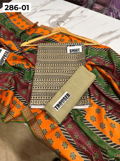 VOL 286 | 01 | BINSAEED | DIGITAL PRINTED 3PC KHADDAR SUIT | PRINTED SHIRT, TROUSER & DUPATTA