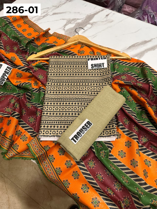 VOL 286 | 01 | BINSAEED | DIGITAL PRINTED 3PC KHADDAR SUIT | PRINTED SHIRT, TROUSER & DUPATTA
