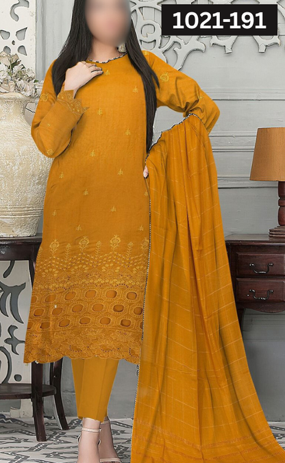 VOL 1021 | DS 191 | DHANAK DYED  EMBROIDERED 3PC DHANAK VELVET SHAWL
