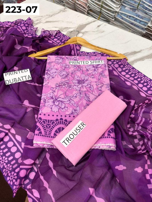VOL 223 | DS 07 | SAPPHIRE LAWN | DIGITAL PRINTED BANADORA LAWN SHIRT PLAIN TROUSER VOIL LAWN DUPATTA