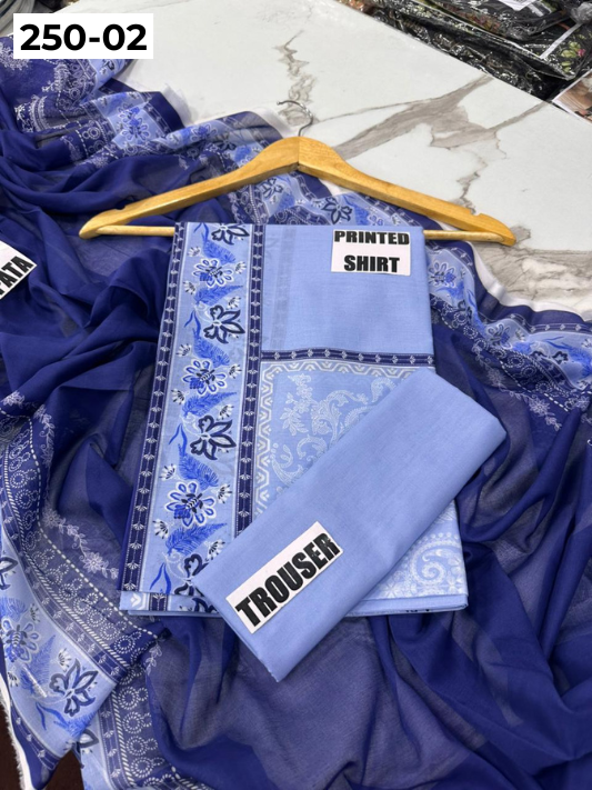 VOL 250 | DS 02 | Gulzeb | DIGITAL PRINTED 3PC LAWN SHIRT, PRINTED TROUSER, PRINTED VOIL DUPATTA