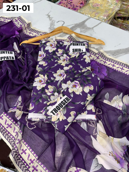 VOL 231 | DS 01 | Baroque LAWN |  DIGITAL PRINTED LAWN THREE PIECES BANADORA LAWN SHIRT VOIL LAWN DUPATTA