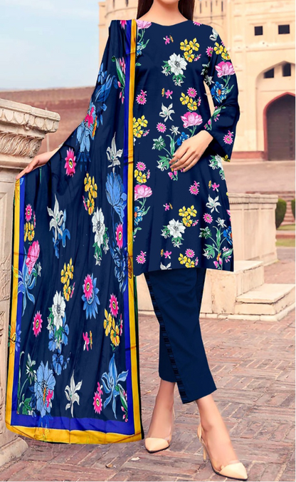VOL 159 | DS 02 | DIGITAL PRINTED LINEN 3PC LINEN DUPATTA