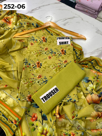 VOL 252 | DS 06 | Mirha LAWN | DIGITAL PRINTED LAWN 3PC PRINTED LAWN SHIRT PLAIN TROUSER PRINTED LAWN DUPATTA