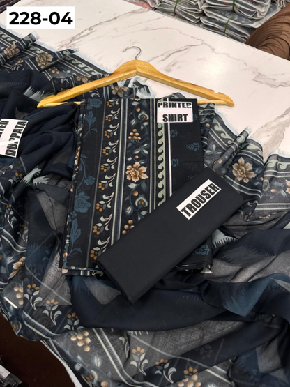 VOL 228 | DS 04 | DIGITAL PRINTED LAWN 3PC PRINTED LAWN SHIRT PLAIN TROUSER PRINTED VOIL DUPATTA