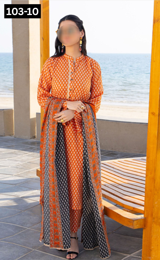 VOL 103 | DS 10 | DIGITAL PRINTED LAWN 3PC VOIL LAWN DUPATTA