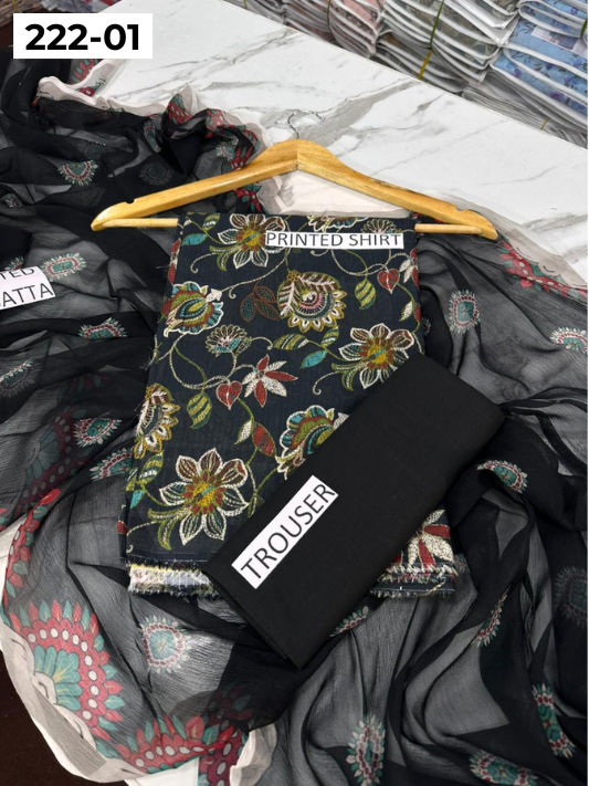 VOL 222 | DS 01 | BEECHTREE LAWN | DIGITAL PRINTED BANADORA LAWN SHIRT PLAIN TROUSER BAMBER CHIFFON DUPATTA