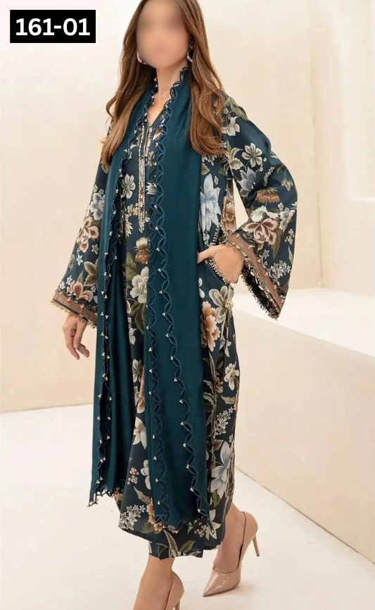 VOL 161 | DS 01 | DIGITAL PRINTED KHADDAR 3PC ZARI KHADDAR DUPATTA