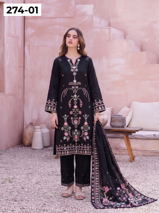 VOL 274 | DS 01 | NIRVANA BY SHANAYA | DIGITAL PRINTED 3PC STONE LINEN SHIRT, PRINTED TROUSER, PRINTED STONE LINEN DUPATTA