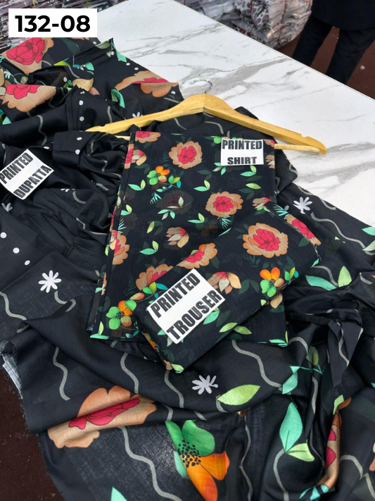 VOL 132 | DS 08 | DIGITAL PRINTED BANADORA LAWN 3PC VOIL LAWN DUPATTA