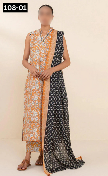 VOL 108 | DS 01 | DIGITAL PRINTED LAWN 3PC VOIL LAWN DUPATTA