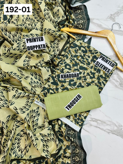 VOL 192 | DS 01 | DIGITAL PRINTED KHADDAR 3PC DYED TROUSER