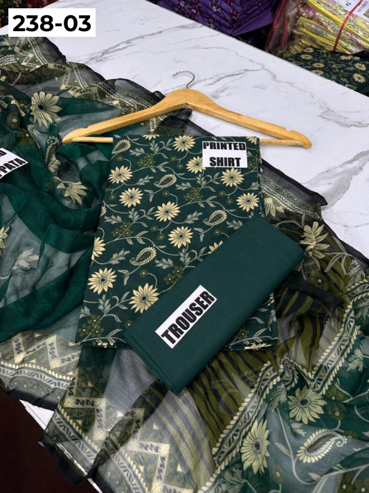 VOL 238  | DS 03 | BEECHTREE LAWN 3PC | DIGITAL PRINTED BANADORA LAWN SHIRT, PLAIN TROUSER, BAMBER CHIFFON DUPATTA