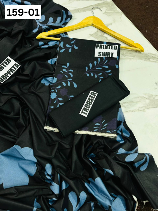 VOL 159 | DS 01 | DIGITAL PRINTED LINEN 3PC LINEN DUPATTA