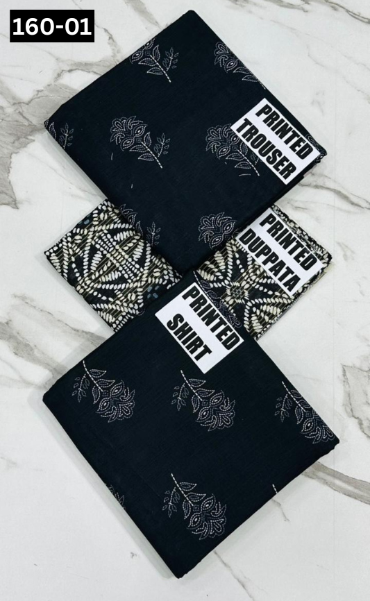 VOL 160 | DS 01 | DIGITAL PRINTED KHADDAR 3PC ZARI KHADDAR DUPATTA