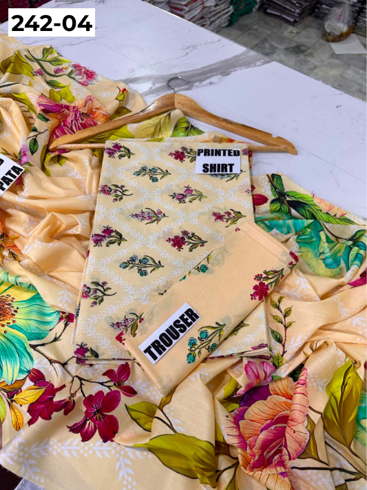 VOL 242 | DS 04 | MARIA B LAWN | 3PC DIGITAL PRINTED LAWN SHIRT, PRINTED TROUSER, PRINTED VOIL DUPATTA