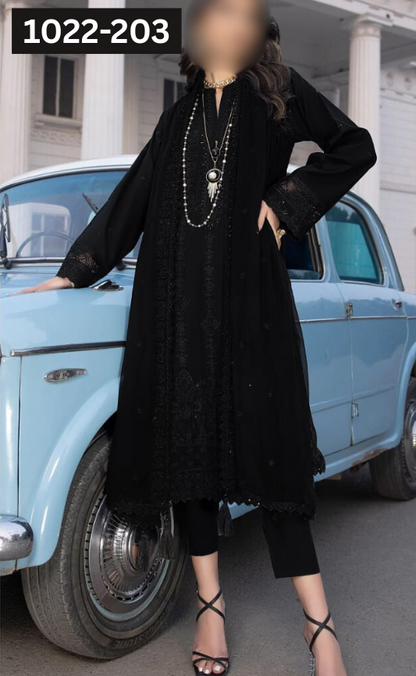 VOL 1022 | DS 203 | DHANAK DYED  EMBROIDERED 3PC DHANAK VELVET SHAWL