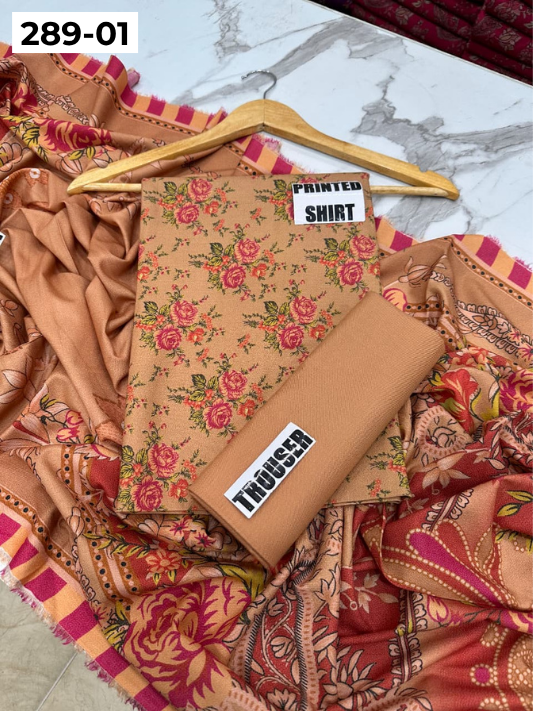 VOL 289 | DS 01 | PREMIUM DHANAK WINTER COLLECTON - DIGITAL PRINTED 3 PIECE SUIT | Printed Allover Shirt | Plain Dyed Matching Trouser | Printed Dupatta