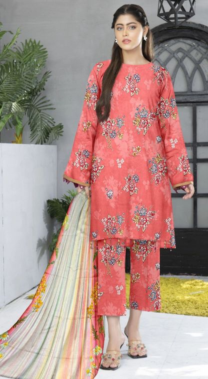 VOL 141 | DS 01 | DIGITAL PRINTED BANADORA LAWN 3PC VOIL LAWN DUPATTA