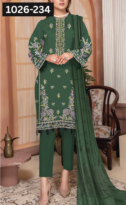 VOL 1026 | DS 234 | DHANAK DYED  EMBROIDERED 3PC DHANAK VELVET SHAWL