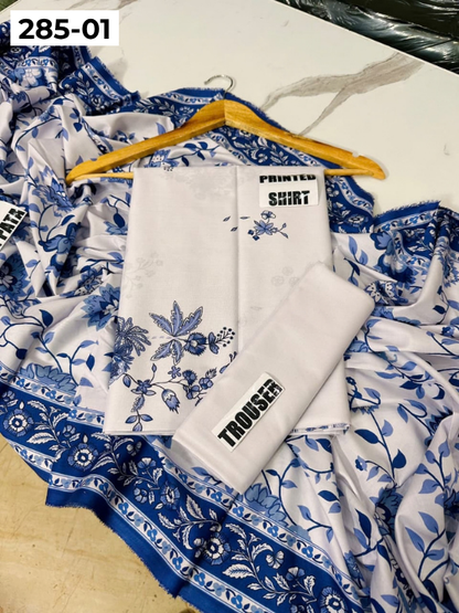 VOL 285 | DS 01 | NISHA BY SHANAYA | DIGITAL PRINTED 3PC STONE LINEN SHIRT, PRINTED TROUSER, PRINTED STONE LINEN DUPATTA