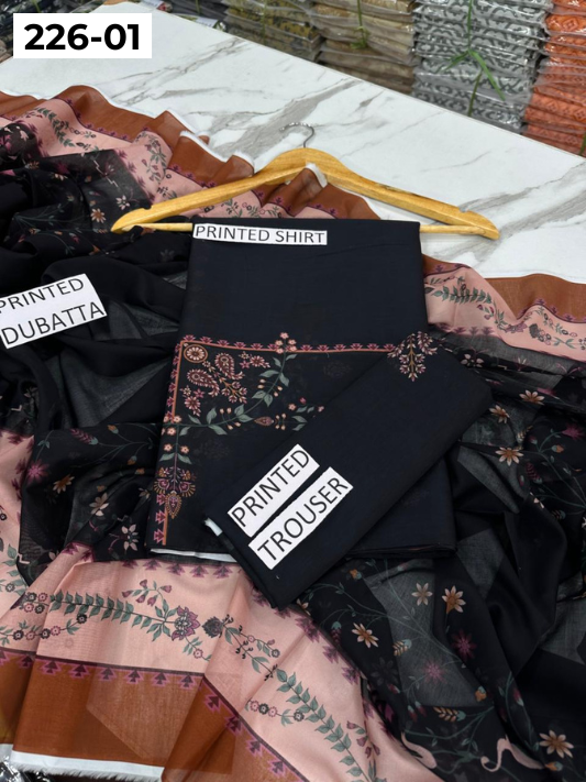 VOL 226 | DS 01 | DIGITAL PRINTED LAWN 3PC PRINTED LAWN SHIRT PLAIN TROUSER PRINTED VOIL DUPATTA